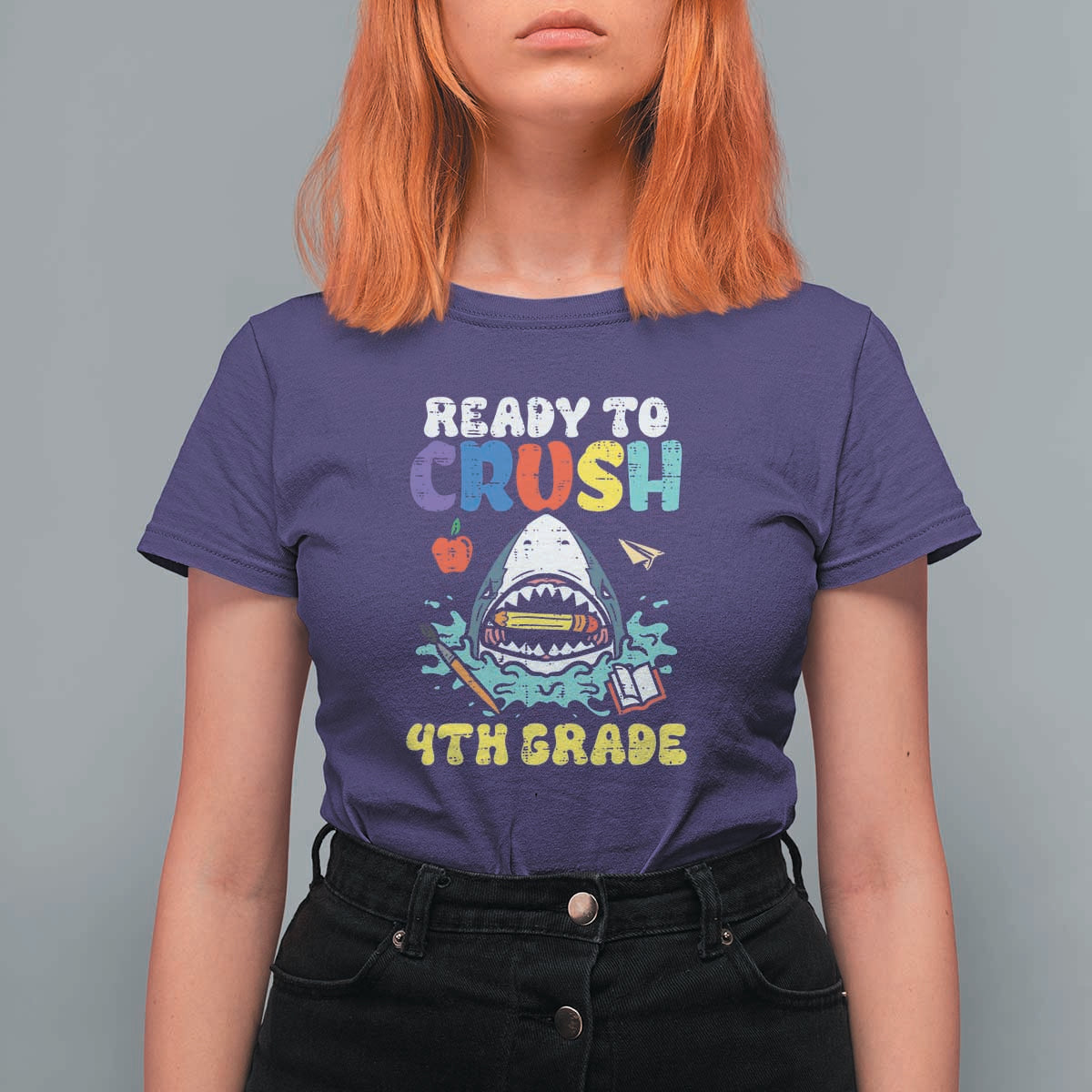 Shark Ready To Crush 4th Grade T Shirt For Women First Day of School