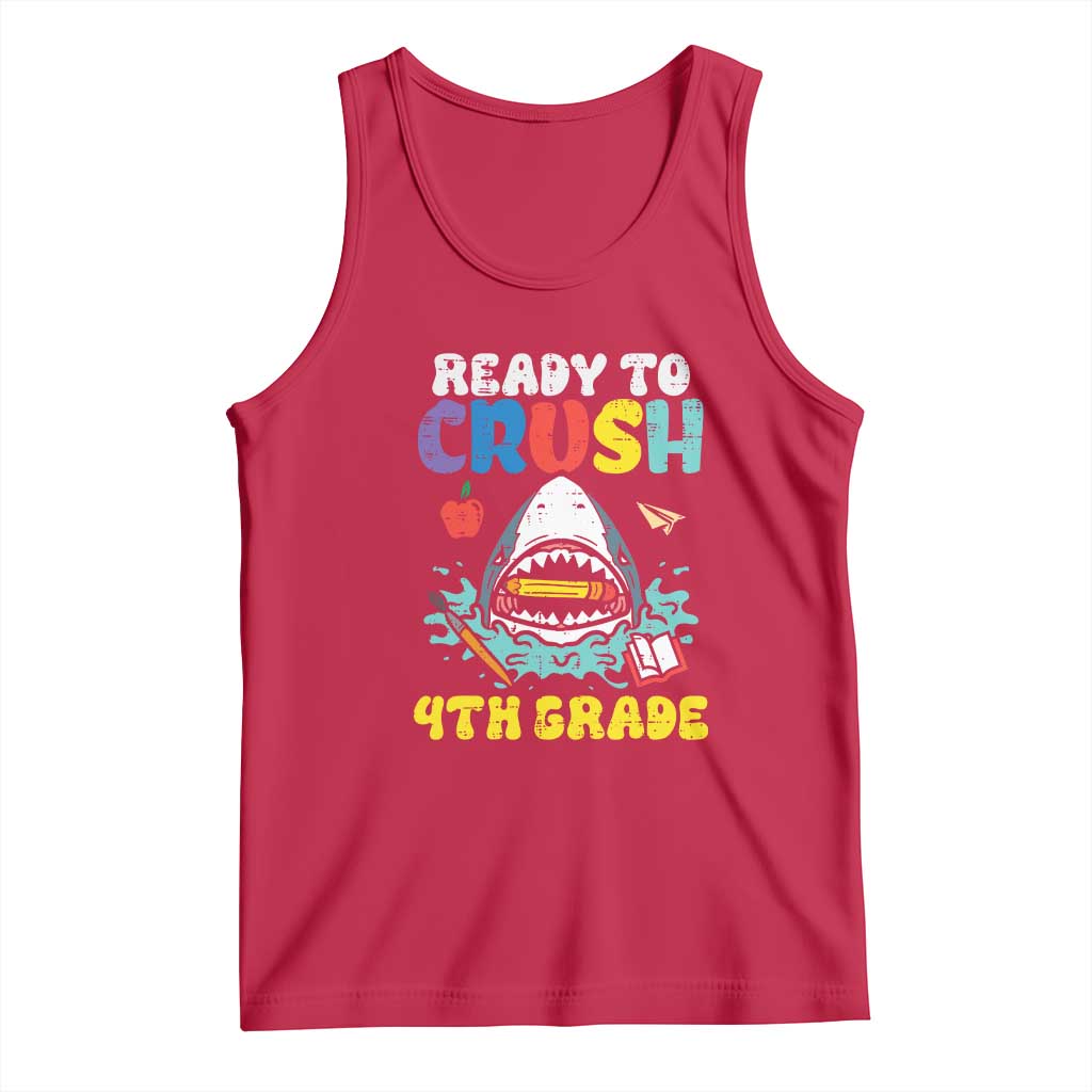 Shark Ready To Crush 4th Grade Tank Top Cool Boys First Day of School Gift