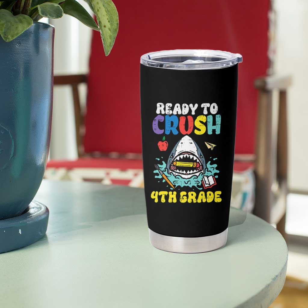 Shark Ready To Crush 4th Grade Tumbler Cup Cool Boys First Day of School Gift