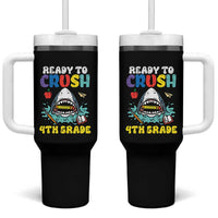 Shark Ready To Crush 4th Grade Tumbler With Handle Cool Boys First Day of School Gift