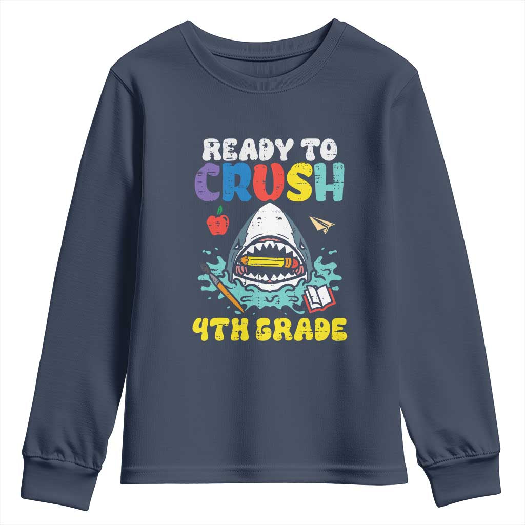 Shark Ready To Crush 4th Grade Youth Sweatshirt Cool Boys First Day of School Gift