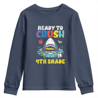 Shark Ready To Crush 4th Grade Youth Sweatshirt Cool Boys First Day of School Gift