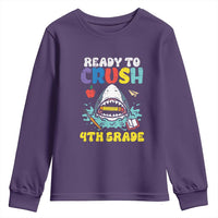 Shark Ready To Crush 4th Grade Youth Sweatshirt Cool Boys First Day of School Gift