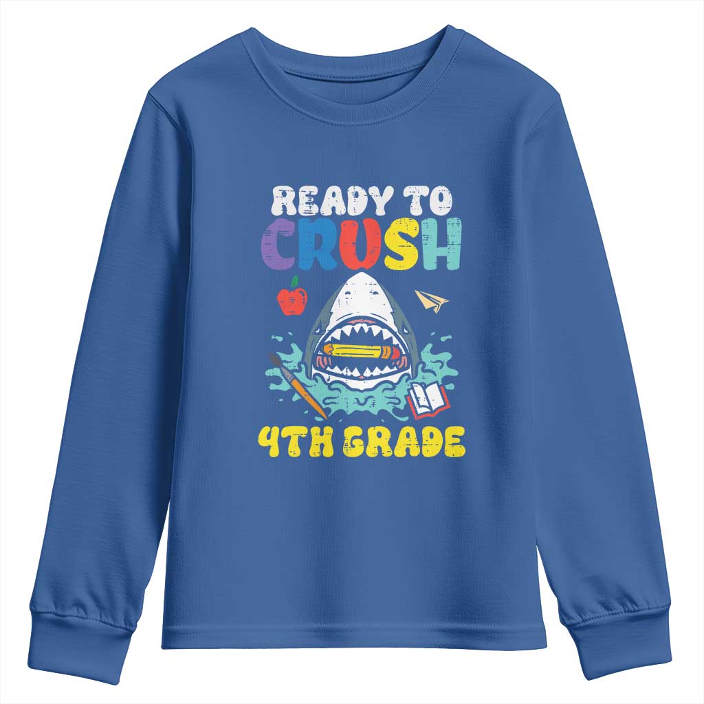 Shark Ready To Crush 4th Grade Youth Sweatshirt Cool Boys First Day of School Gift