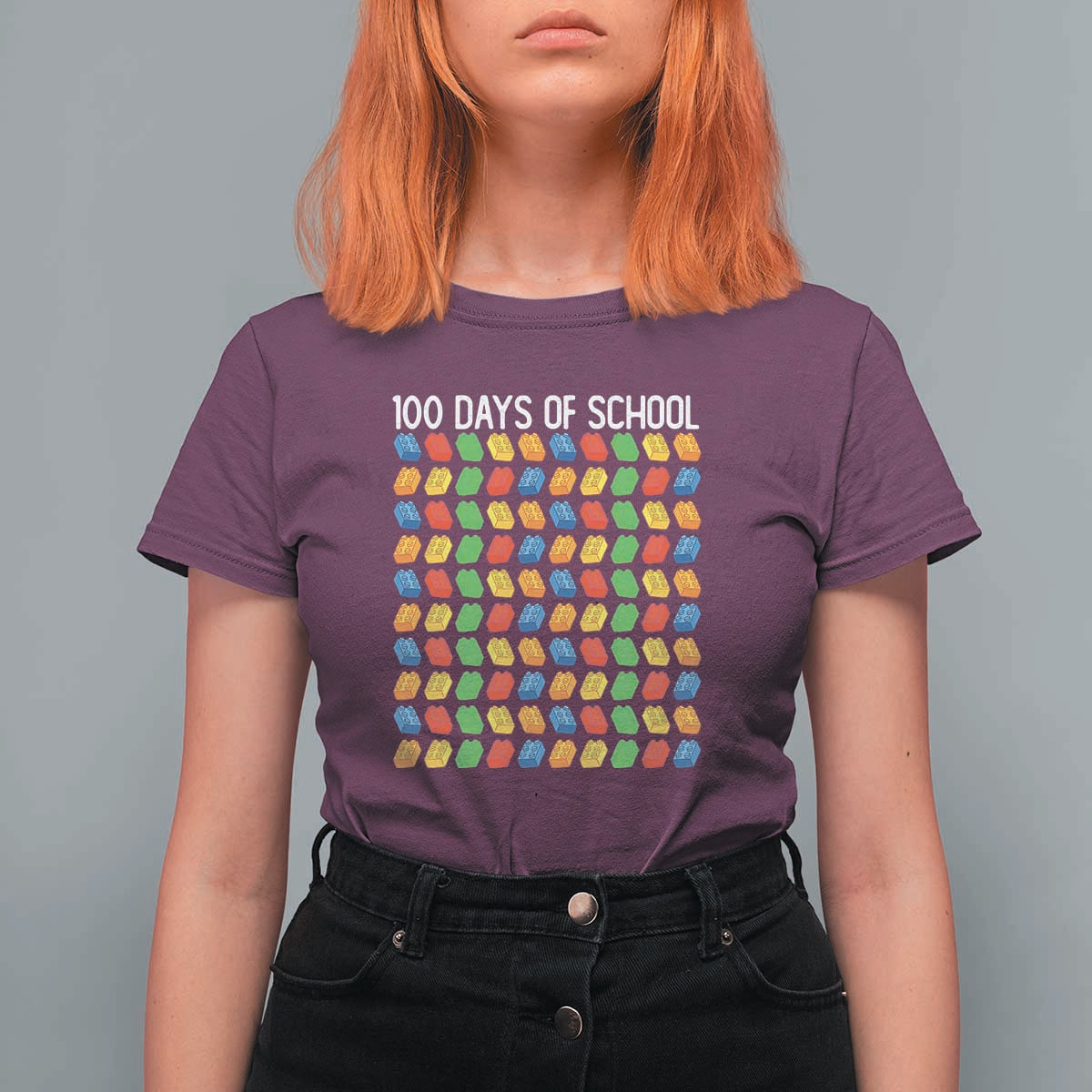 Funny 100 Days of School T Shirt For Women Master Builder Building Blocks