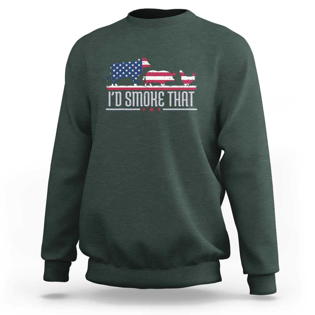 4th July I'd Smoke That Patriot BBQ Barbeque Cook Chef Sweatshirt - Wonder Print Shop