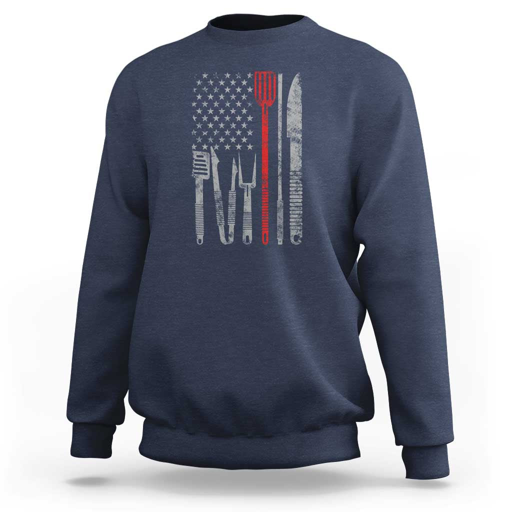 Thin Red Line USA Flag Sweatshirt BBQ Grill Cooking Chef Gift - Wonder Print Shop