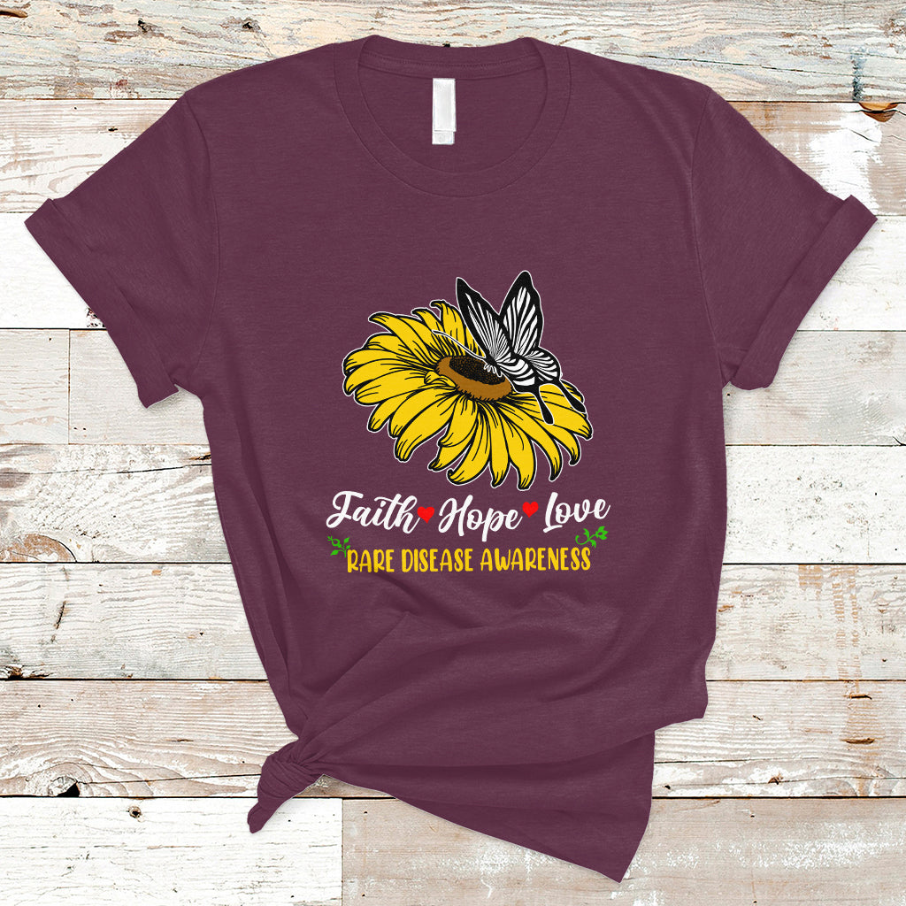 Rare Disease Awareness T Shirt Faith Hope Love with Zebra Butterfly - Wonder Print Shop
