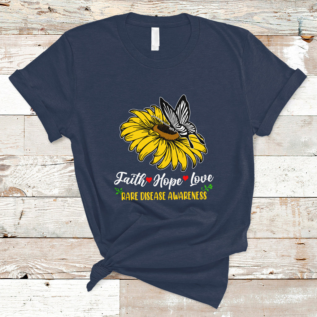Rare Disease Awareness T Shirt Faith Hope Love with Zebra Butterfly - Wonder Print Shop