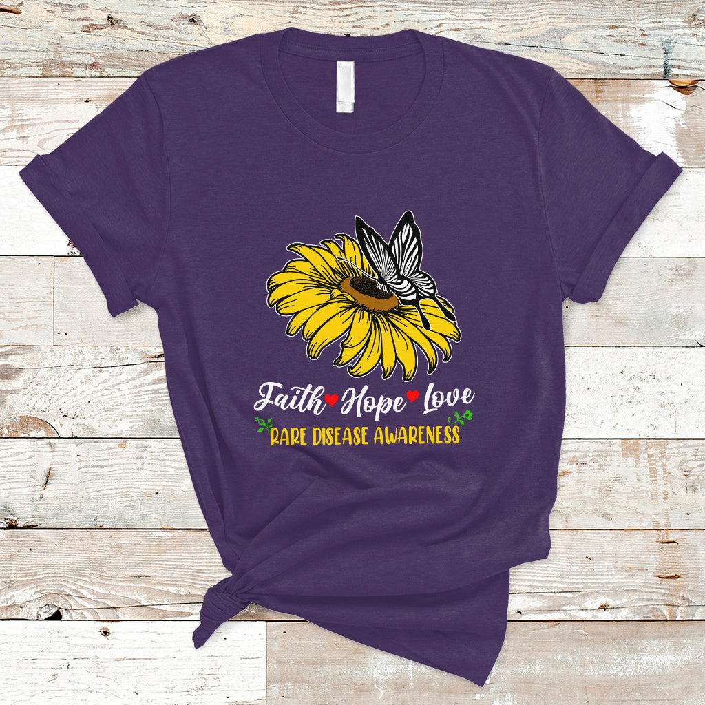 Rare Disease Awareness T Shirt Faith Hope Love with Zebra Butterfly - Wonder Print Shop