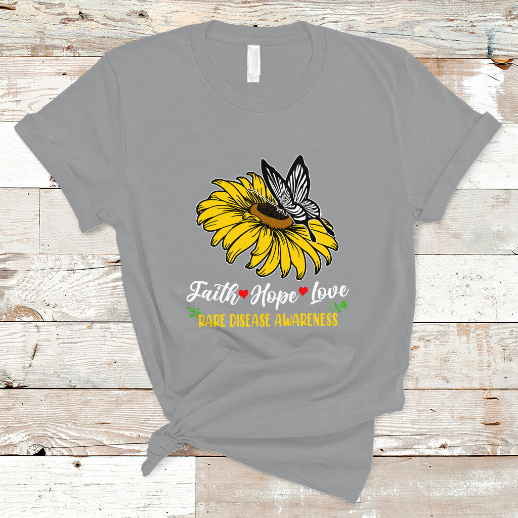 Rare Disease Awareness T Shirt Faith Hope Love with Zebra Butterfly - Wonder Print Shop