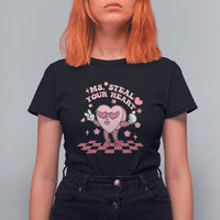 Black women’s graphic T-shirt with “Ms. Steal Your Heart” heart character print