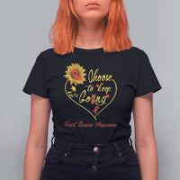 Women’s black heart disease awareness T-shirt with yellow heart graphic and slogan