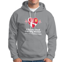 Sport gray heart awareness hoodie with front pocket and red ribbon graphic, drawstring hood
