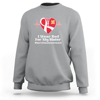 I Wear Red For My Sister Heart Disease Awareness Sweatshirt with Red Ribbon - Wonder Print Shop