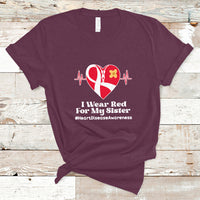 I Wear Red For My Sister Heart Disease Awareness T Shirt with Red Ribbon - Wonder Print Shop