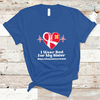 I Wear Red For My Sister Heart Disease Awareness T Shirt with Red Ribbon - Wonder Print Shop