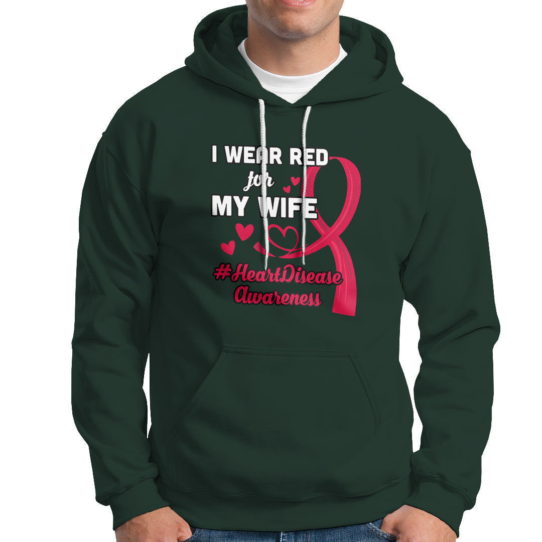 Dark forest green pullover hoodie with chest heart disease awareness graphic and kangaroo pocket