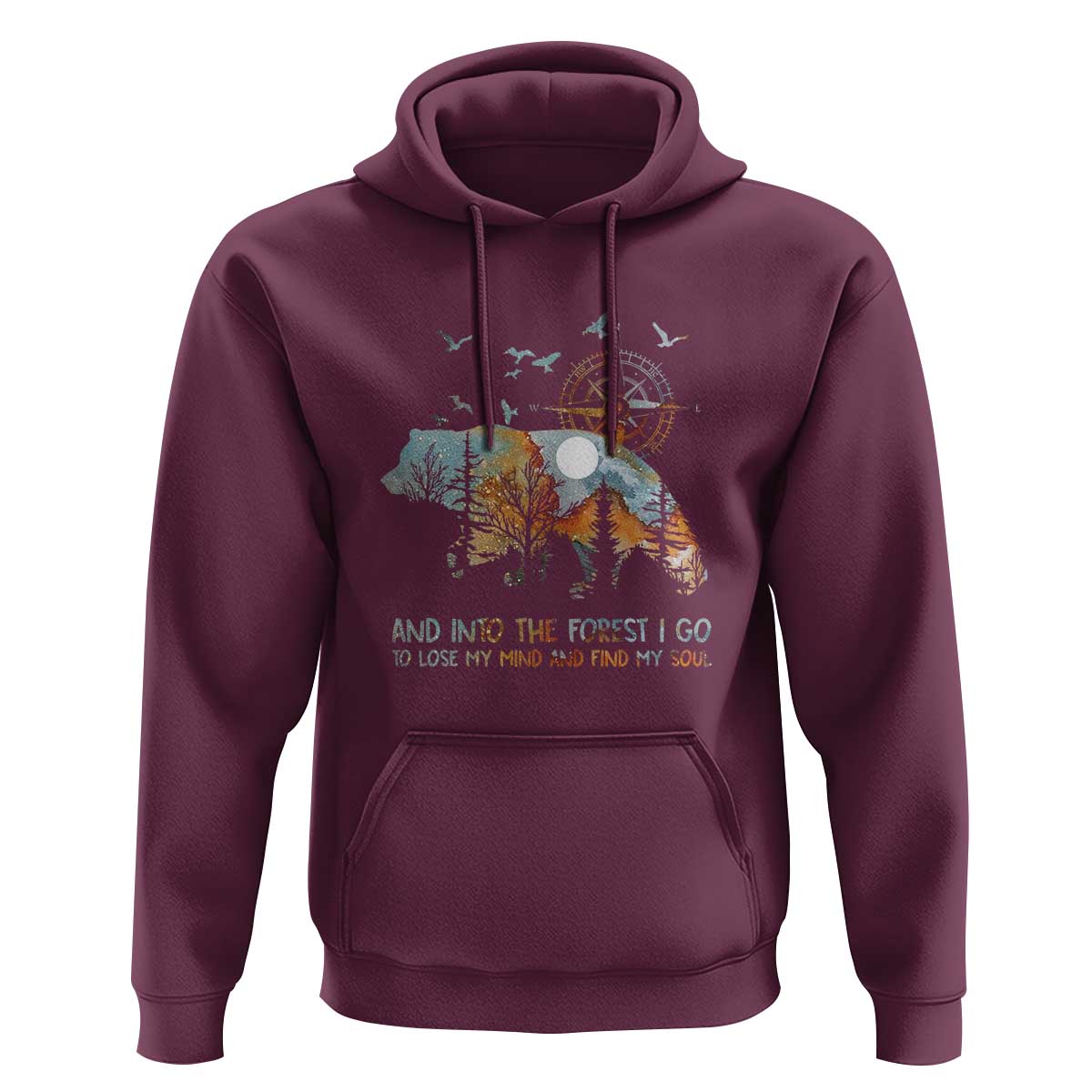 And Into the Forest I Go - Nature Lover Outdoor Adventure Hoodie Wilderness Compass & Bear Design