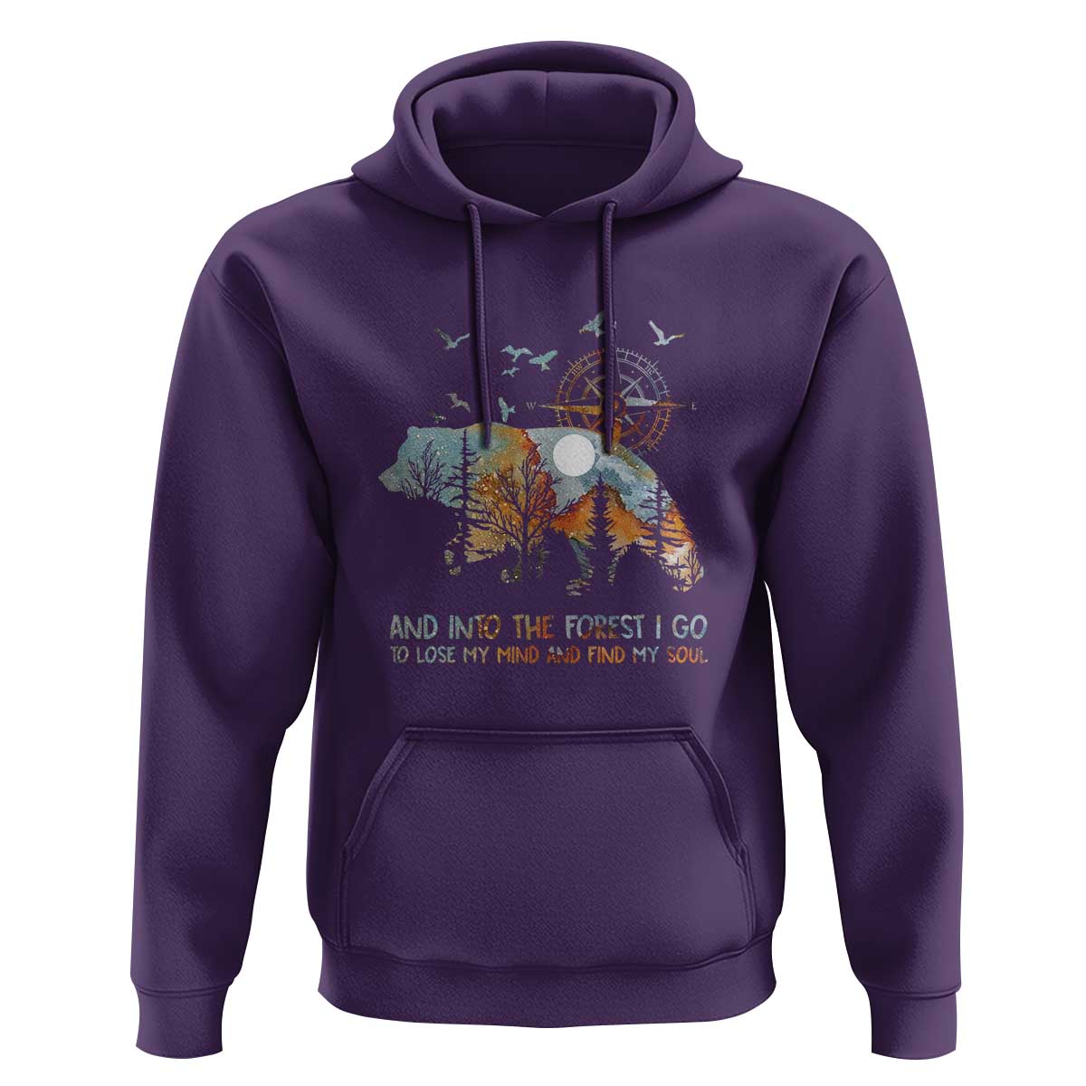 And Into the Forest I Go - Nature Lover Outdoor Adventure Hoodie Wilderness Compass & Bear Design