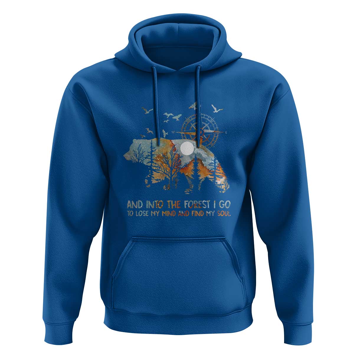 And Into the Forest I Go - Nature Lover Outdoor Adventure Hoodie Wilderness Compass & Bear Design