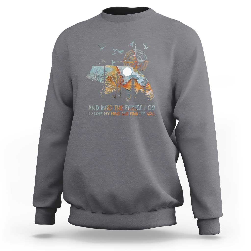And Into the Forest I Go - Nature Lover Outdoor Adventure Sweatshirt Wilderness Compass & Bear Design - Wonder Print Shop