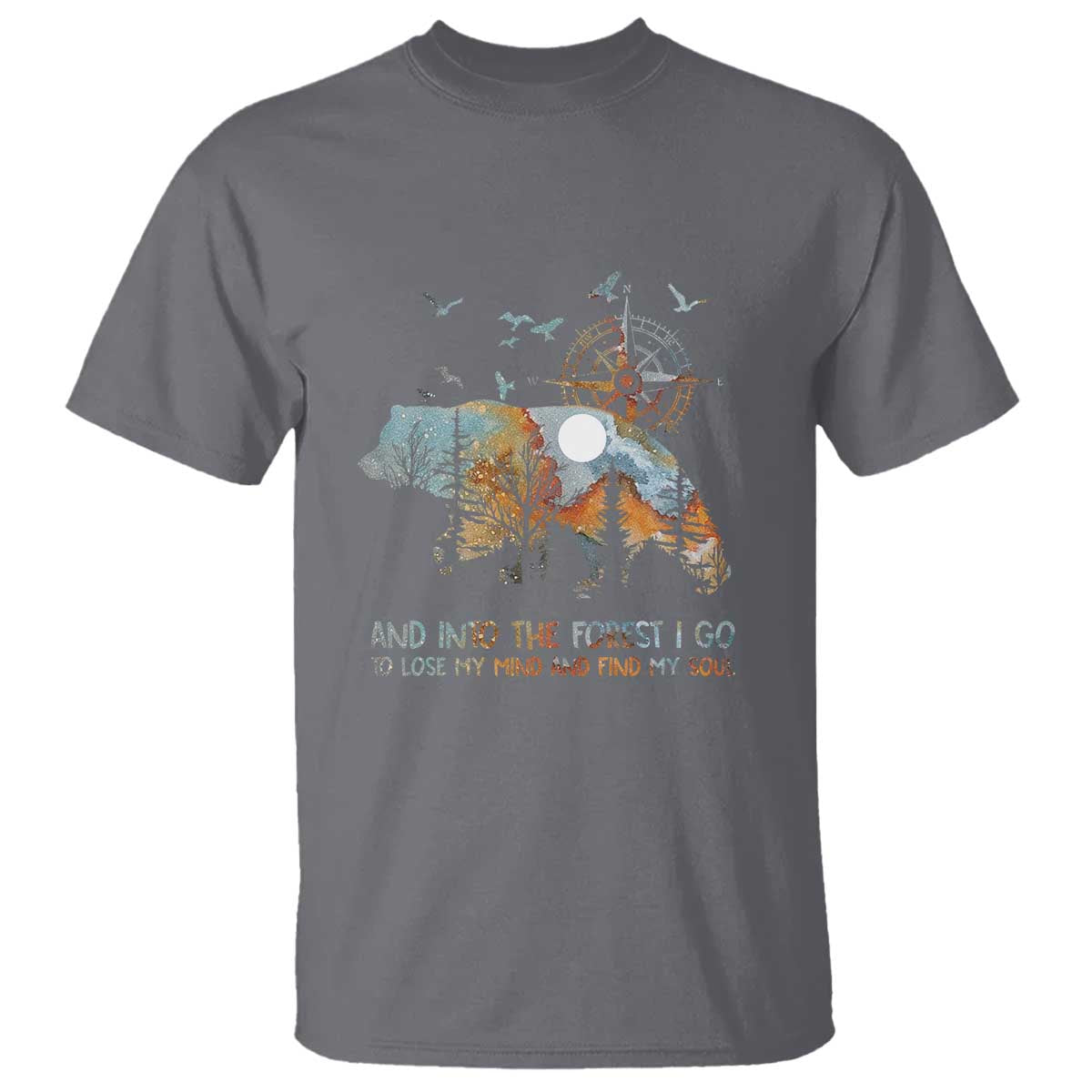 And Into the Forest I Go - Nature Lover Outdoor Adventure T Shirt Wilderness Compass & Bear Design - Wonder Print Shop