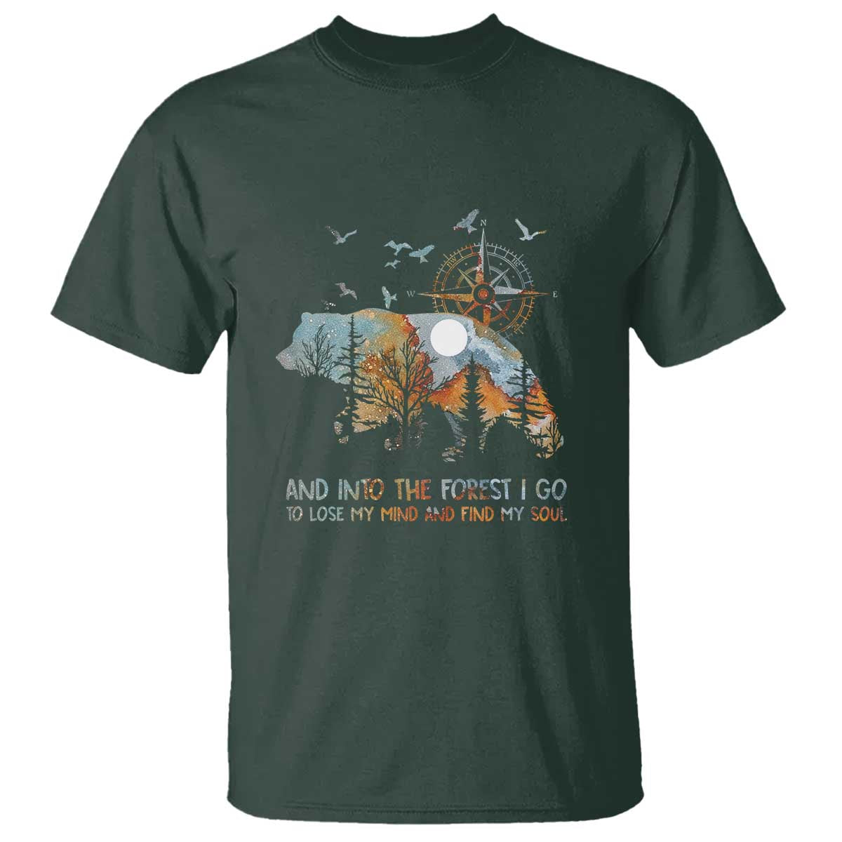 And Into the Forest I Go - Nature Lover Outdoor Adventure T Shirt Wilderness Compass & Bear Design - Wonder Print Shop