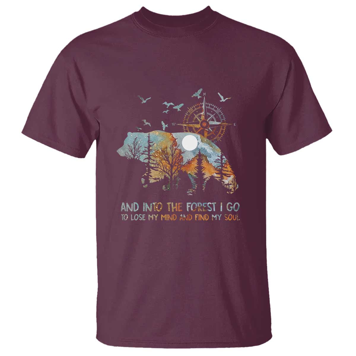 And Into the Forest I Go - Nature Lover Outdoor Adventure T Shirt Wilderness Compass & Bear Design - Wonder Print Shop
