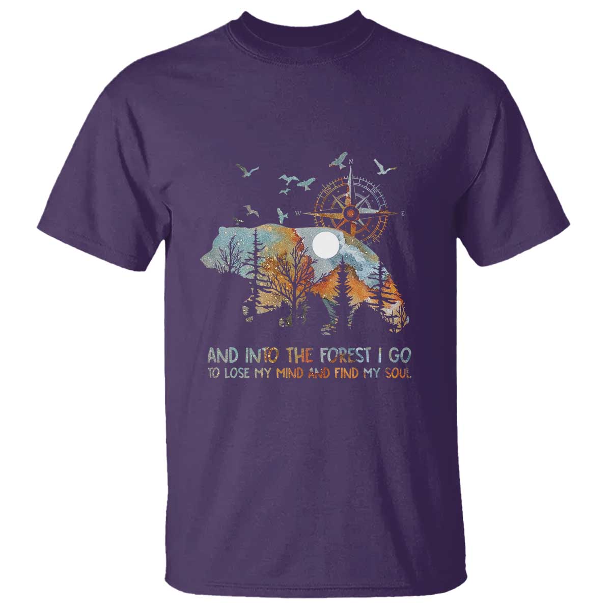 And Into the Forest I Go - Nature Lover Outdoor Adventure T Shirt Wilderness Compass & Bear Design - Wonder Print Shop