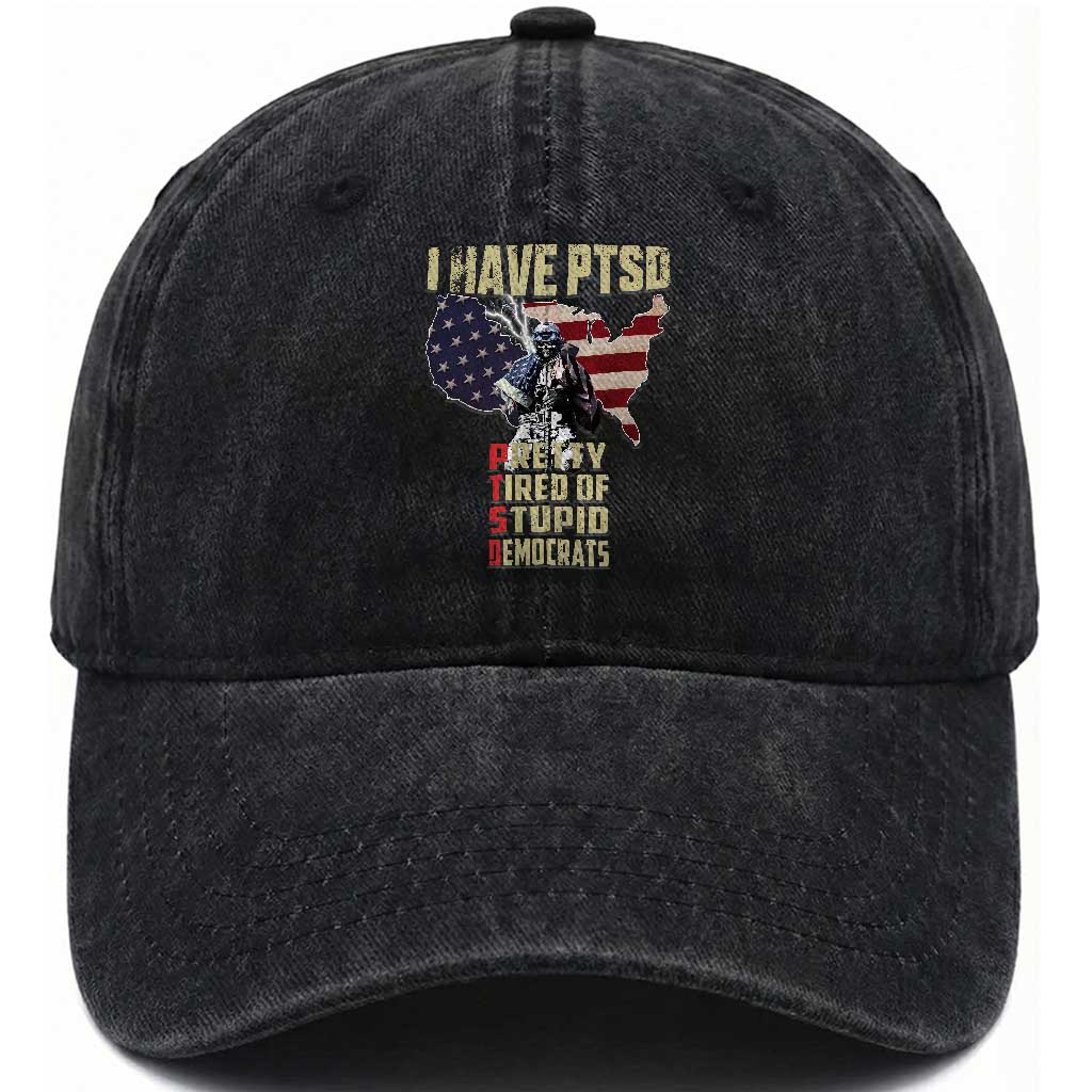 I Have PTSD Washed Cotton Baseball Cap Patriotic Gift for U.S. Dad or Grandpa - Perfect for Veterans & Patriots