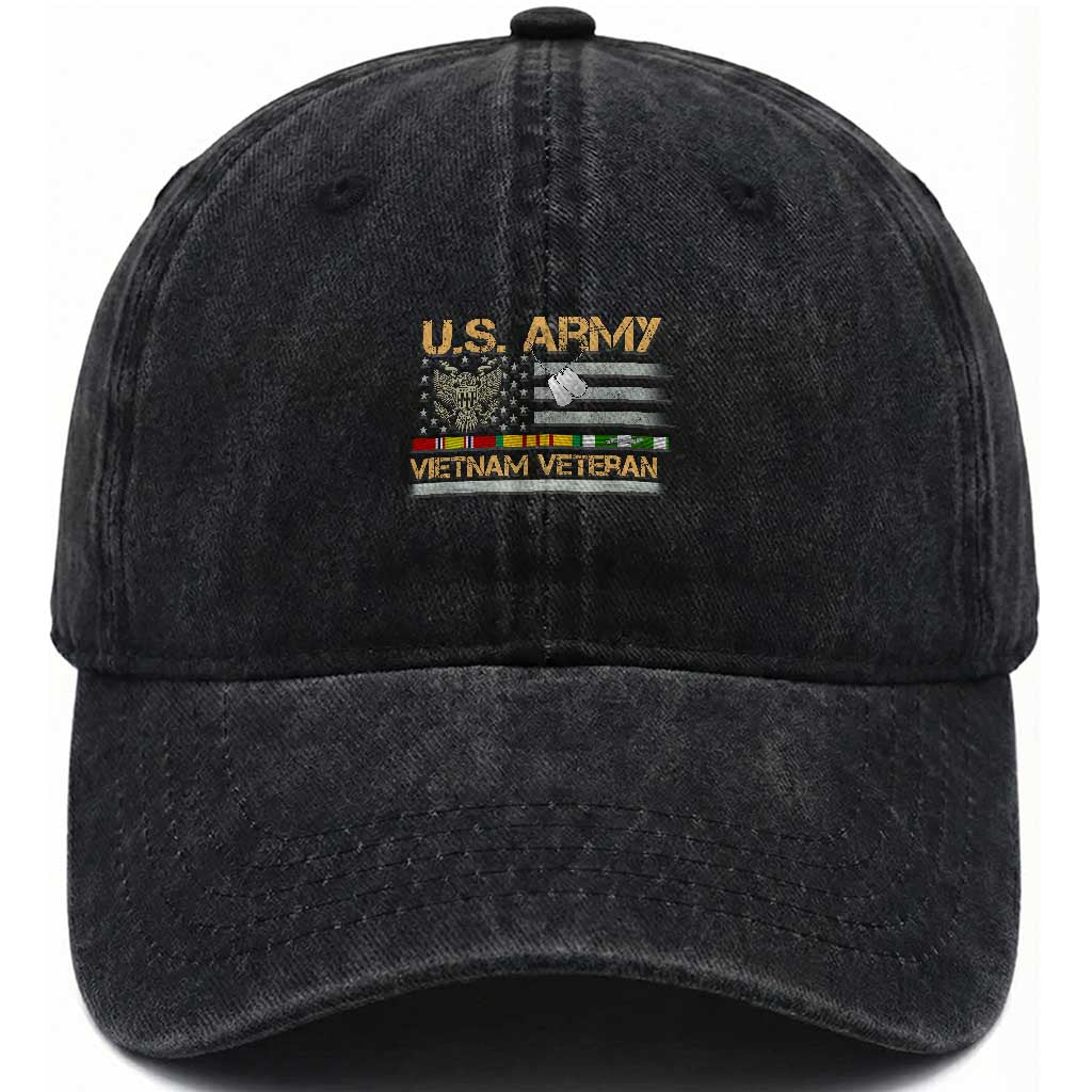 US Army Vietnam Veteran Patriotic USA Flag Military Washed Cotton Baseball Cap Vietnam War Veteran Tribute