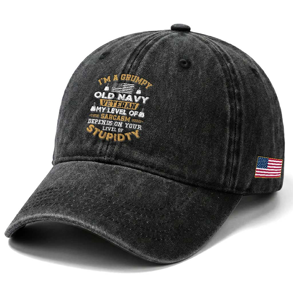 Grumpy Old Veteran Washed Cotton Baseball Cap Funny Patriotic Military USA Veteran