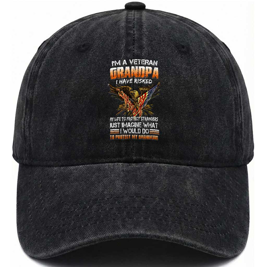 Veteran Grandpa Washed Cotton Baseball Cap Proud Military Grandpa - Father's Day Gift for Veterans