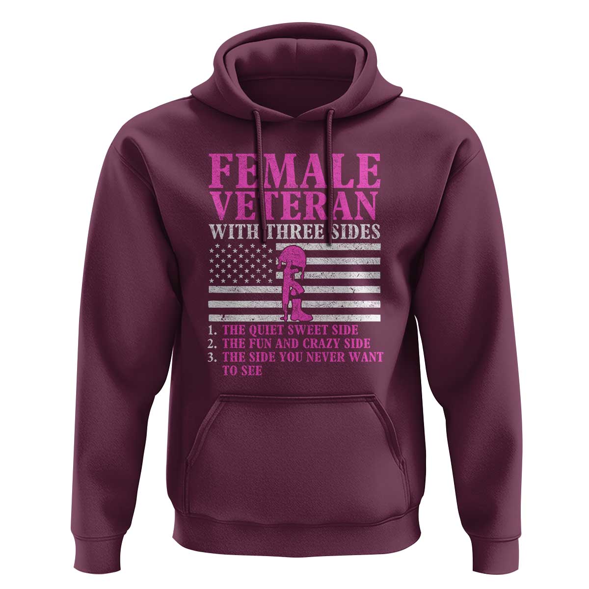 Female Veteran Hoodie - Three Sides: Veteran, Mother, Grandma - Proud Women's Military