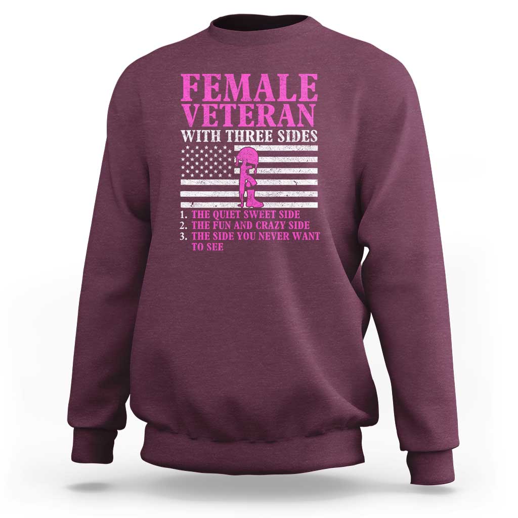 Female Veteran Sweatshirt - Three Sides: Veteran, Mother, Grandma - Proud Women's Military - Wonder Print Shop