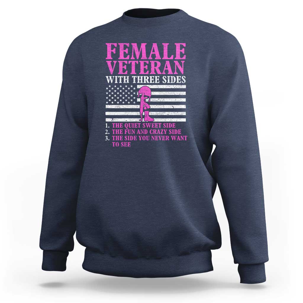 Female Veteran Sweatshirt - Three Sides: Veteran, Mother, Grandma - Proud Women's Military - Wonder Print Shop