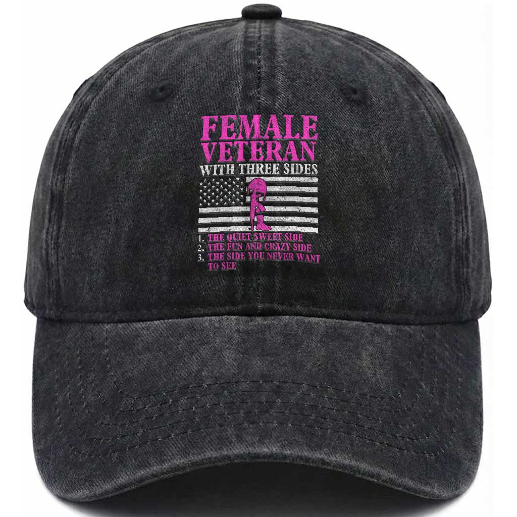 Proud Female Veteran Washed Cotton Baseball Cap Three Sides Veteran Mother Grandma Women Military