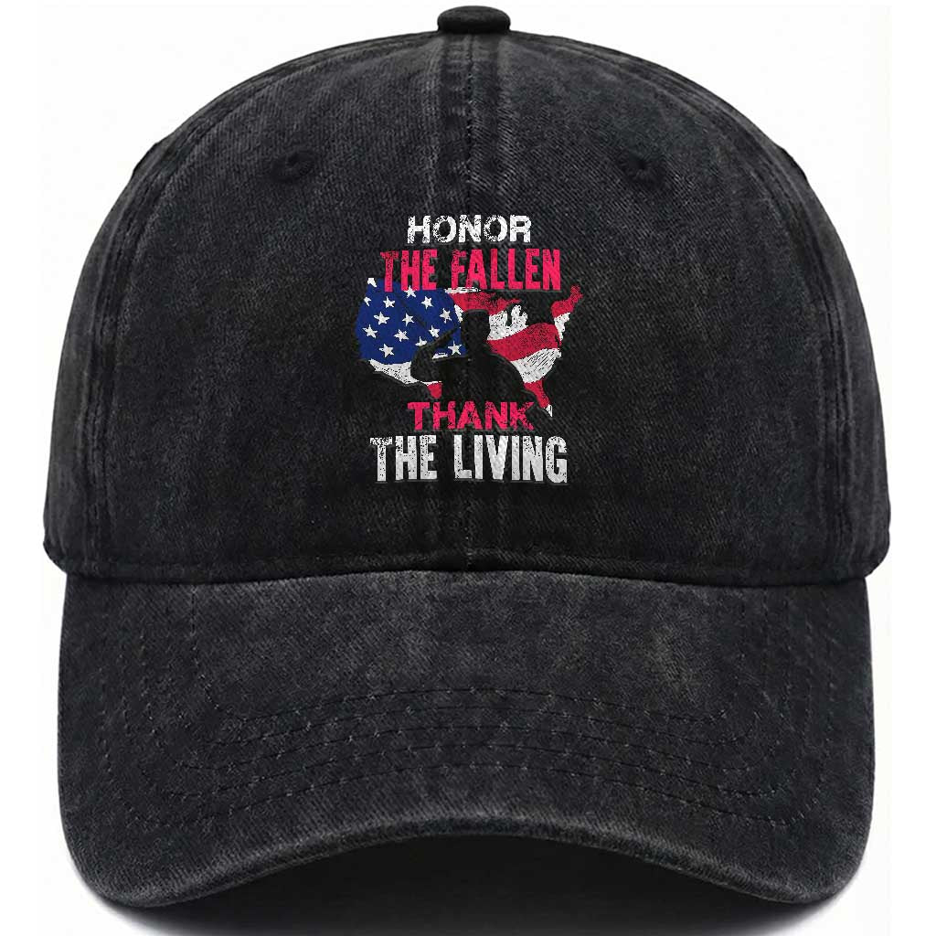 Patriotic Memorial Washed Cotton Baseball Cap Honor the Fallen - Veteran Themed Military Support