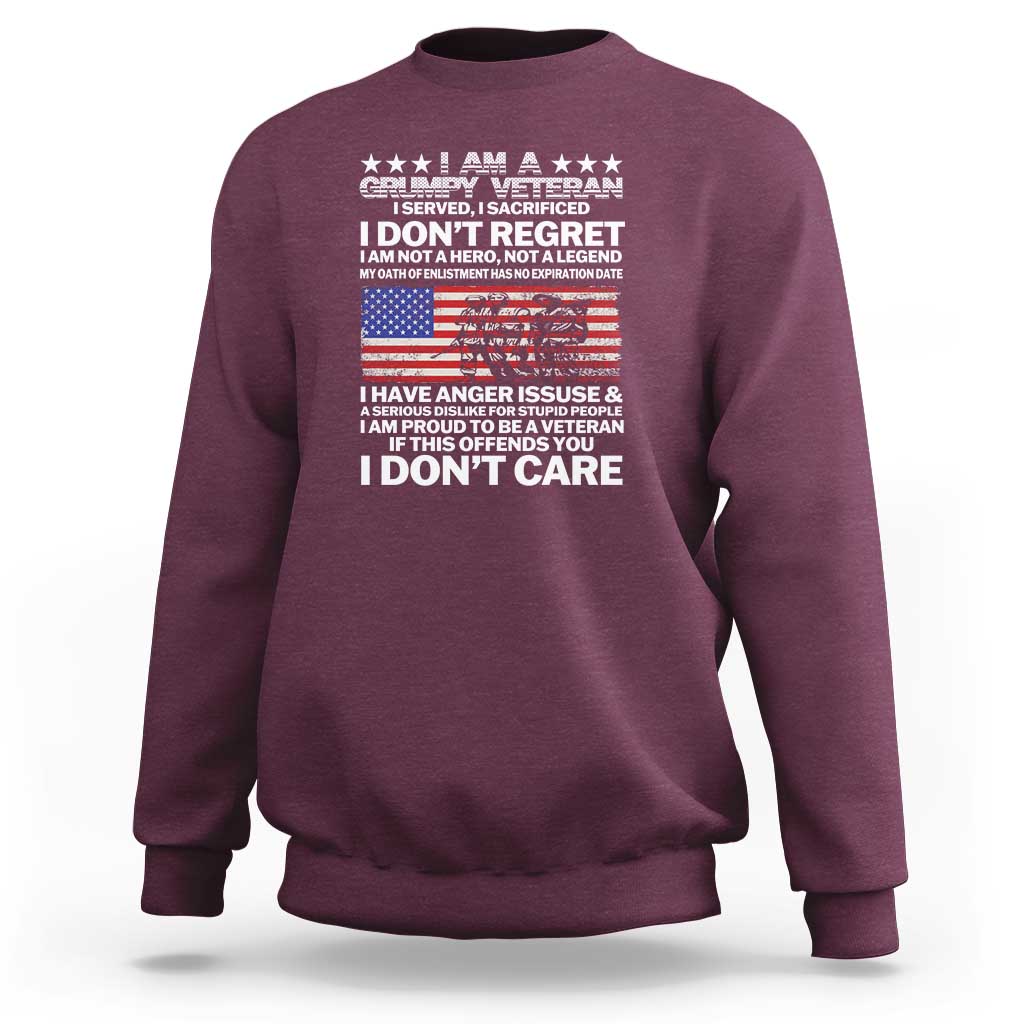 I Am a Grumpy Veteran Sweatshirt Proud Military Veteran - Don't Care Patriotic - Wonder Print Shop