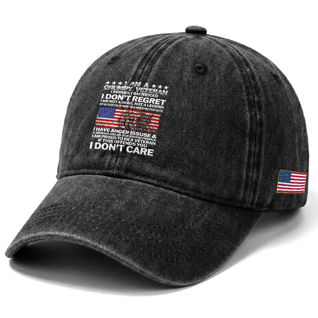 I Am a Grumpy Veteran Washed Cotton Baseball Cap Proud Military Veteran - Don't Care Patriotic