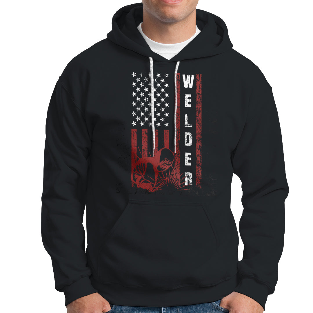 Welder Hoodie Vintage American Flag Patriotic Welding - Wonder Print Shop