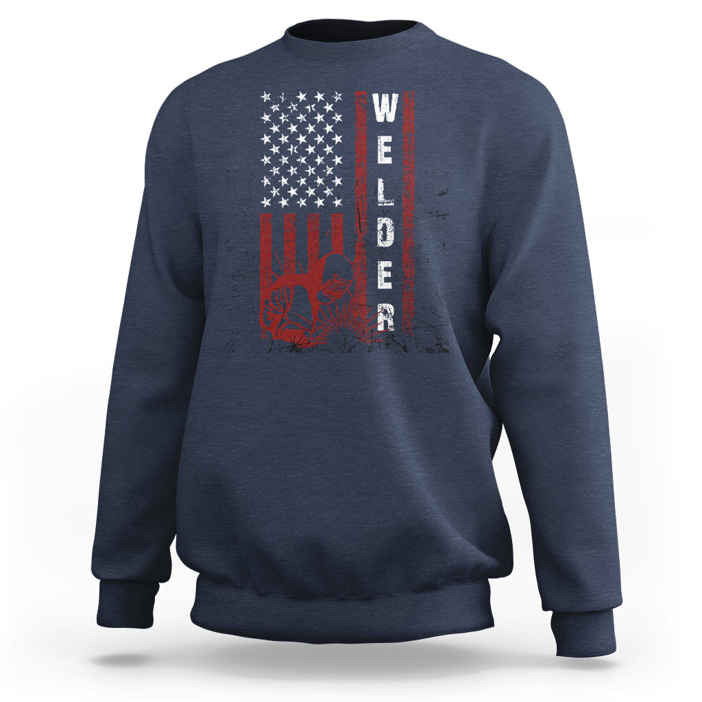 Welder Sweatshirt Vintage American Flag Patriotic Welding - Wonder Print Shop