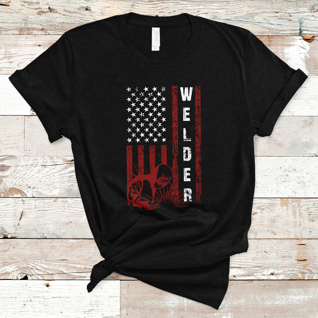 Welder T Shirt Vintage American Flag Patriotic Welding - Wonder Print Shop