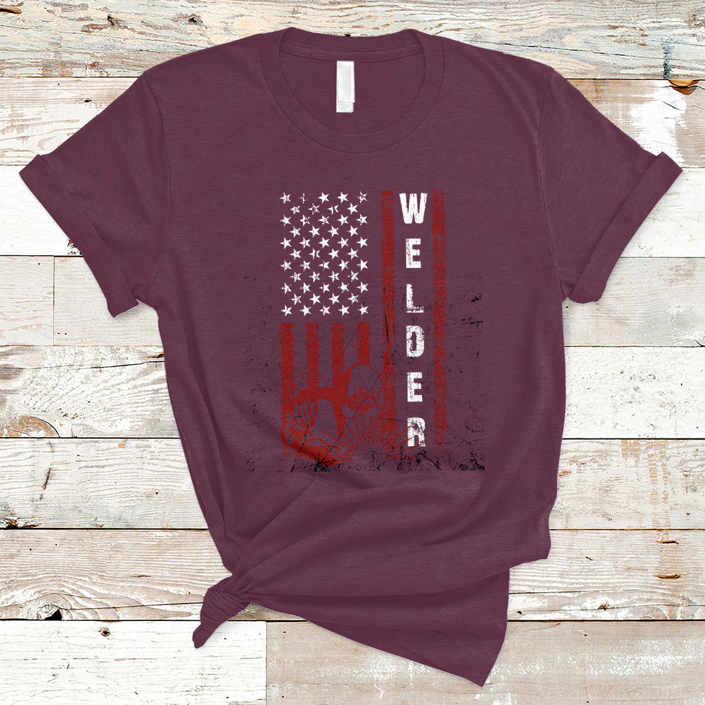 Welder T Shirt Vintage American Flag Patriotic Welding - Wonder Print Shop
