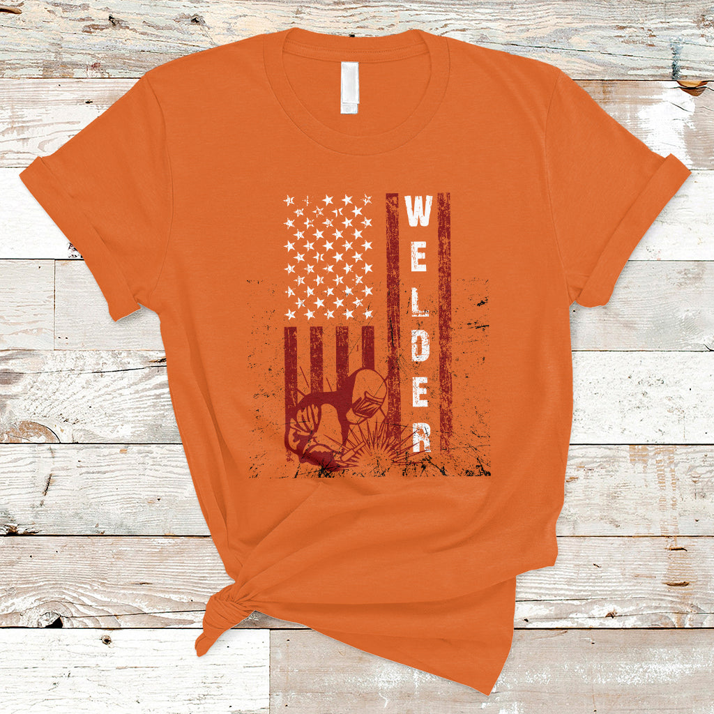 Welder T Shirt Vintage American Flag Patriotic Welding - Wonder Print Shop