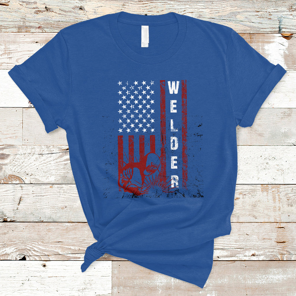 Welder T Shirt Vintage American Flag Patriotic Welding - Wonder Print Shop