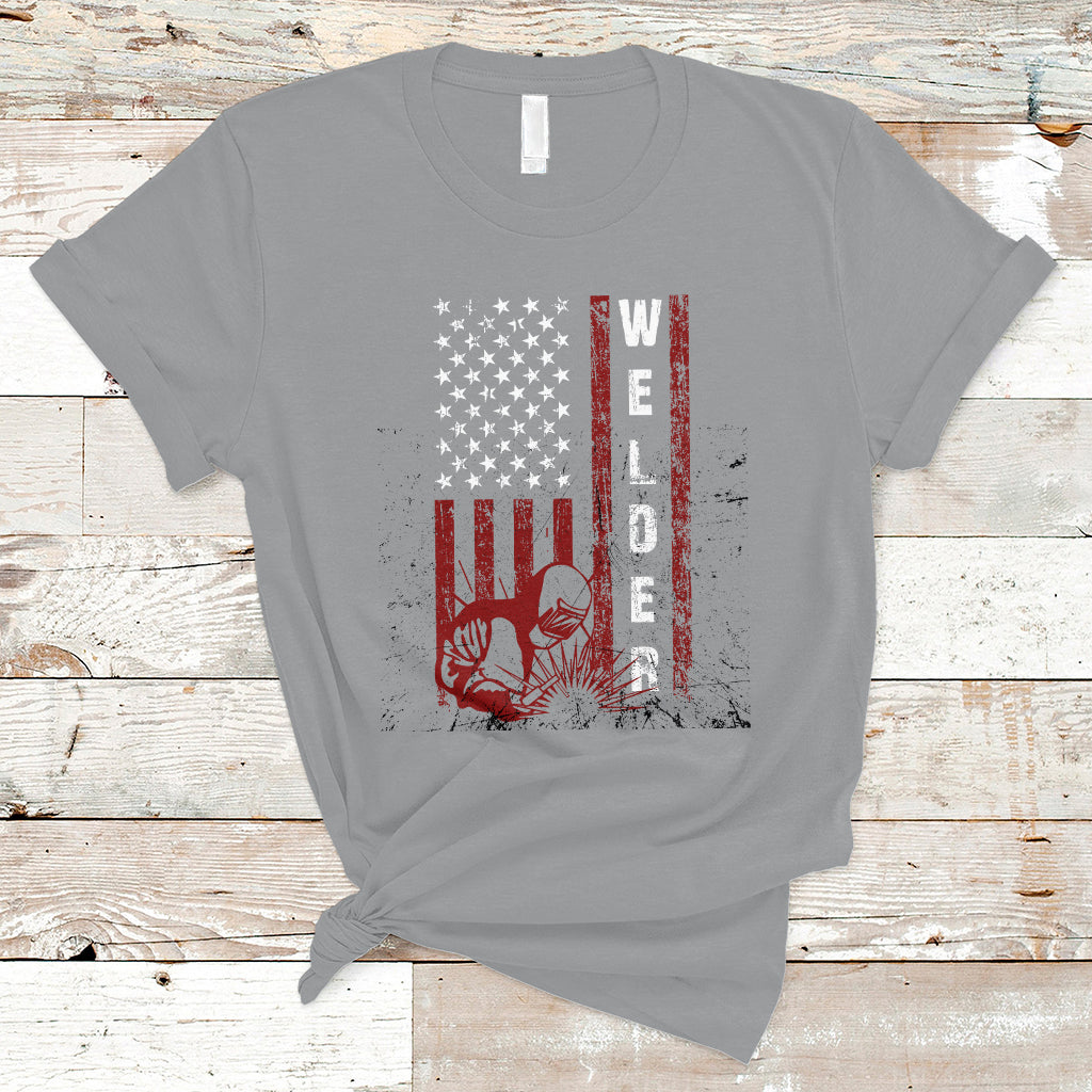 Welder T Shirt Vintage American Flag Patriotic Welding - Wonder Print Shop