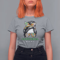 Women’s sport gray graphic t-shirt with “CAFETERIA SQUAD” cat print