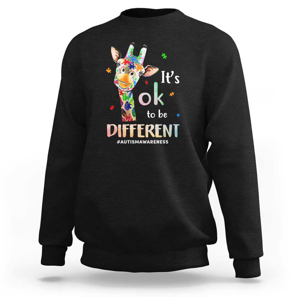 Giraffe Autism Sweatshirt It's Ok To Be Different Jigsaw Puzzle - Wonder Print Shop